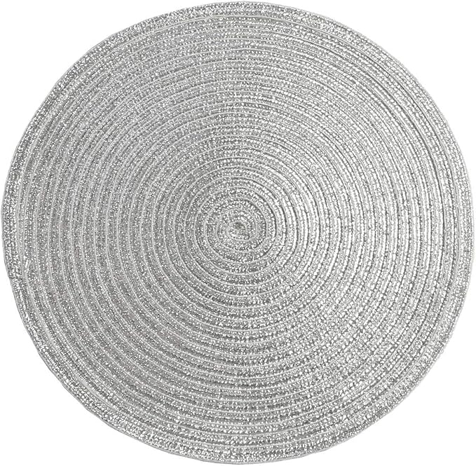 SHACOS Silver Glitter Round Placemats Set of 6 Sparkle Bling Place Mats Glitz Table Mats for Holiday Home Party Wedding Festive Table Decoration (6, Silver)