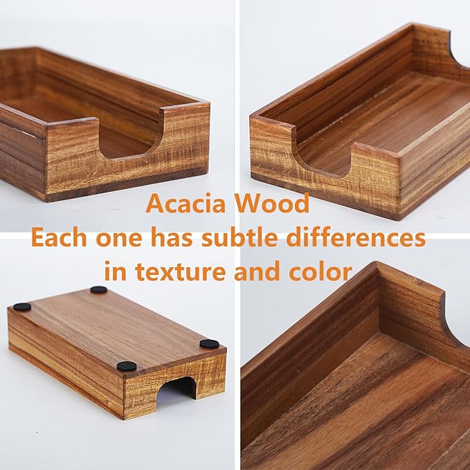 Napkin Holder for Bathroom, Acacia Guest Towel Holder, 4 Non Slip Pads, Disposable Hand Towel Tray for Bathroom, Wooden Paper Towel Dinner Napkin Holder for Table Party Bar Kitchen Accessories
