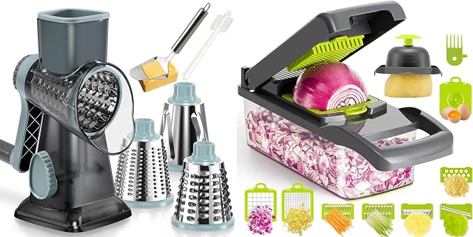 KEOUKE Rotary Cheese Grater with 12 in 1 Multi-functional Vegetable Chopper
