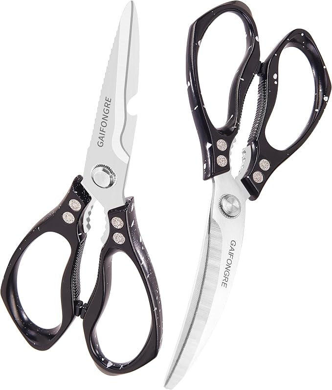 Heavy Duty Kitchen Scissors 2-Pack,Kitchen Shears for Food,Poultry,Chicken,Meat cutting,Fish,Herbs,Dishwasher safe(BLACK)