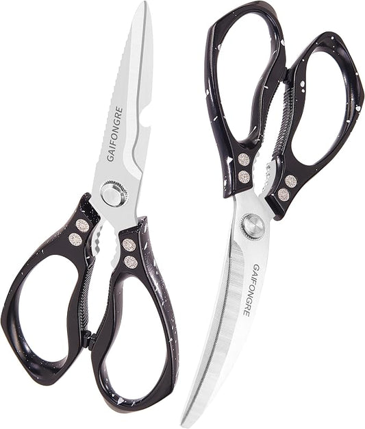 Heavy Duty Kitchen Scissors 2-Pack,Kitchen Shears for Food,Poultry,Chicken,Meat cutting,Fish,Herbs,Dishwasher safe(BLACK)