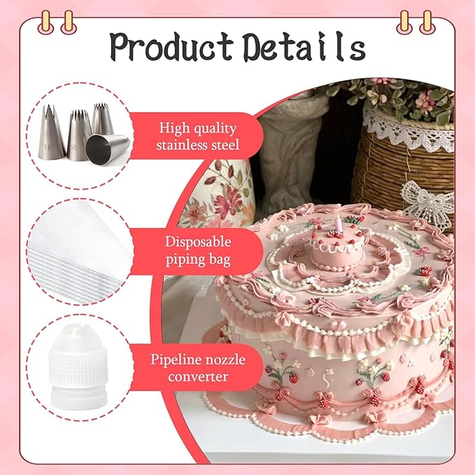 107pcs 1M 2D 4B 6B Piping Tips and Bags Set, Stainless Steel Large Piping Tips with 100 Disposable Icing Bags, Pastry Coupler, 2 Bag Ties, Frosting Icing Kit for Cake Rosettes Swirls Decorating