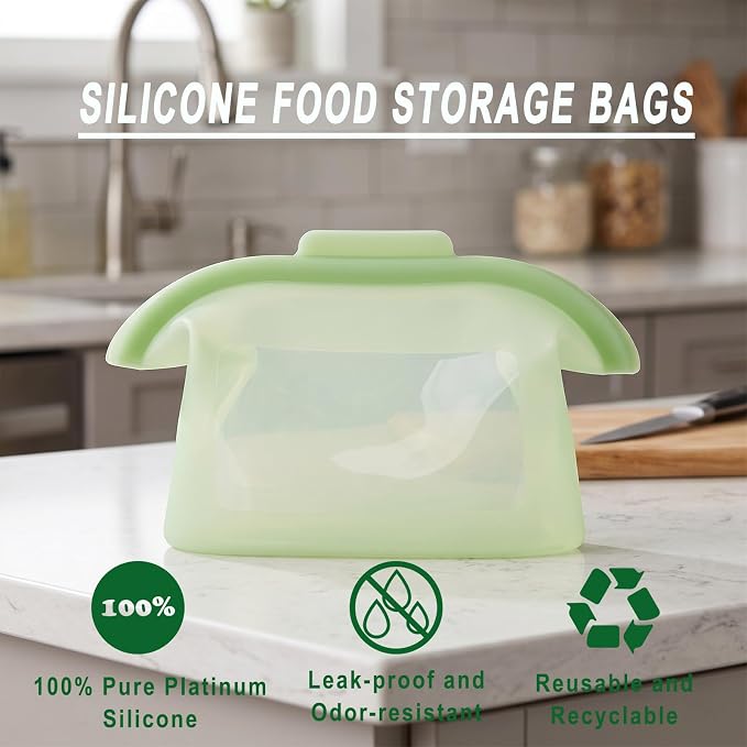 Silicone Storage, Everbag Silicone Food Storage Bags, Spliceable, wide opening, Reusable Silicone Storage Bags, High-Temperature Resistant, Leak-Proof, Microwave and Dishwasher Safe (pink)