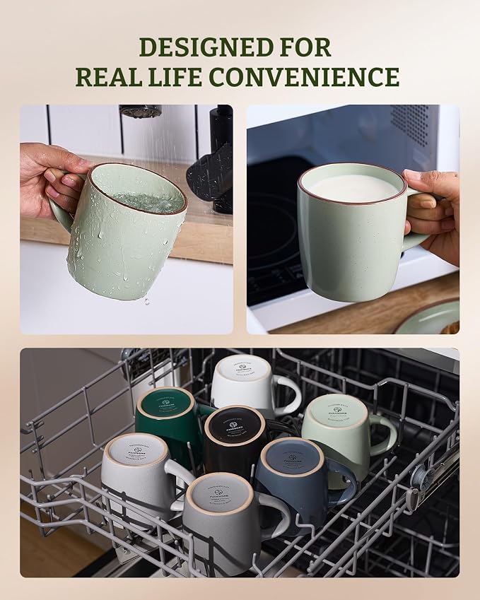 famiware Mercury Coffee Mugs 13 oz, Coffee Mugs Set of 4 with Handle, Cups for Latte, Hot Tea, Cappuccino, Mocha, Cocoa, Light Green