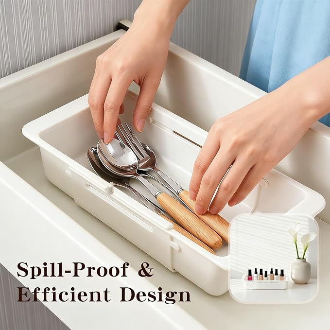 2 Pack Expandable Deep Drawer Organizer for Kitchen, Ideal as Cutlery Drawer Organizer. Sliding, Adjustable, 12.4-17.7". Durable Plastic.