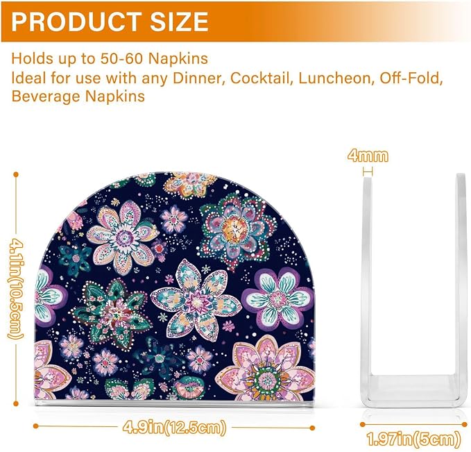 Mandala Cherry Blossoms Abstract Floral Napkin Holder for Table Acrylic Vertical Napkin Holders for Paper Napkins Decor Napkin Dispenser for Home Party Dining Cocktail Kitchen Accessories, 2 Pack