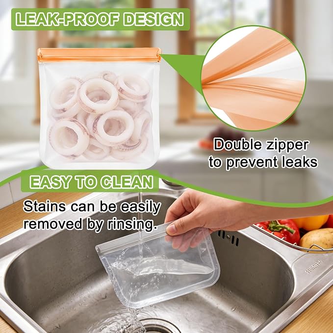12 Pack Silicone Bags for Food Storage,Reusable Silicone Food Storage Bags,Freezer, Microwave & Dishwasher Safe,Reusable Freezer Food Bags, Leakproof-4 Gallon 4 Snack 4 Sandwich Bags,Blue