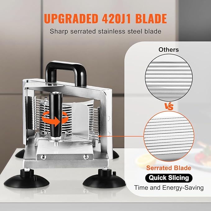 VEVOR Commercial Tomato Slicer, 1/4"+3/8"+3/16" Tomato Cutter Slicer, Stainless Steel Heavy Duty Tomato Slicer Machine, Manual Tomatoes Slicer with Non-slip Feet, Cutting Tomatoes, Cucumbers, Bananas