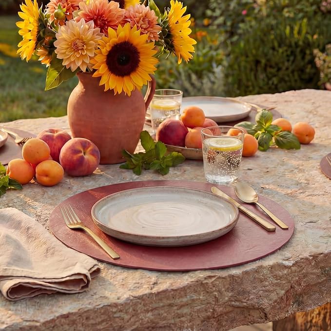 Artoid Mode Red Faux Leather Placemats Set of 6, 15 Inch Waterproof Wipeable Heat Resistant Vinyl Place Mats, Reversible Table Mats for Christmas Kitchen Dining Decor