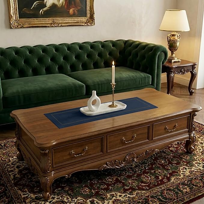 Signature Linen™ by D'Moksha Navy Blue Table Runner 36 Inches, 100% Pure Linen, Hemstitch, Coffee Table Runner, 14 x 36 Inch for Dresser Tables- Summer, Father's & Independence Day