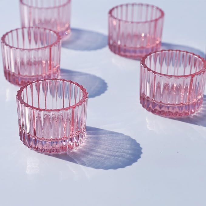 VOHO Pink Candle Holders for Girl Birthday Gifts, 12pcs Tealight Candle Holder for Centerpiece Table Decorations, Glass Candle Holder for Votive Candles & Tea Lights Candles