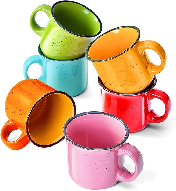 bestone Coffee Mugs Set of 4，16 oz Large Ceramic with Handles,Coffee,Salad,Noodles etc Cups for Cereal Latte,Vibrant Colors (Vibrant 6, 16-oz)