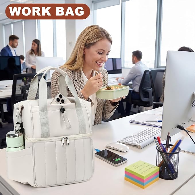 LOIDOU Insulated Lunch Bag for Women Men, Double Layer Leakproof Lunch Box, Quilted Reusable Lunch Tote Bags Large Capacity Work Lunchbox for Adult, Office, Nurse, Teacher