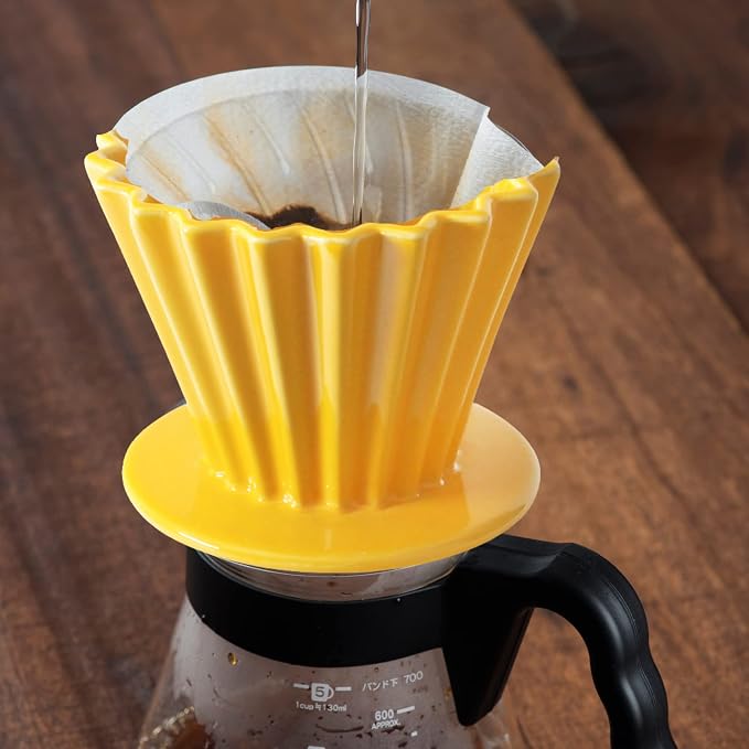 Needzo Pour Over Coffee Dripper Yellow Ceramic Slow Brewing Accessories for Home, Cafe, Restaurants, Reusable Barista Brew Cup, 4.5 x 3.5
