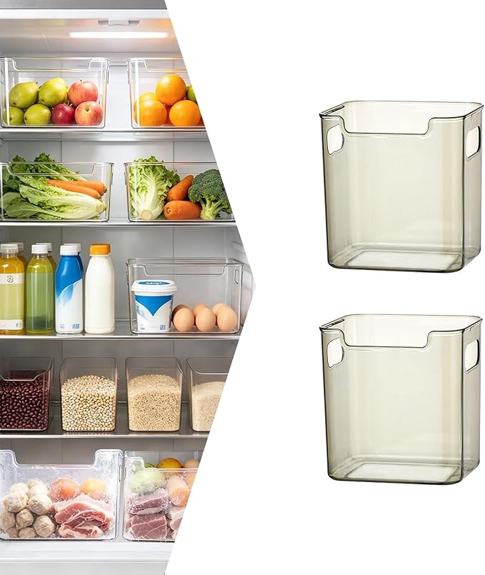 2026 New Crystal Clear Freezer Storage Bins, Clear Plastic Bins for Refrigerator & Pantry, Refrigerator Organizers, Stackable Kitchen Cabinet Organizers with Handles (Transparent green, 2S)