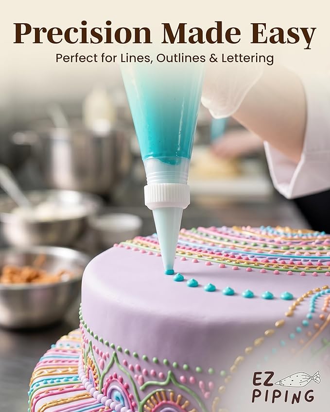 Reusable Plastic Piping Tips Standard Size Round Tip #5 100 Pack with 2 Couplers Round Icing Nozzle for Cake Decoration, Dessert Design Baking Supplies & Piping Bags Base Ø 0.75"Height 1.25"