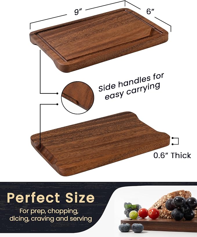 Axeman Mini 9x6" Walnut Wood Cutting Board with Juice Groove for Kitchen Countertop, USA-Sourced Thick American Black-Walnut Wooden Chopping Board Charcuterie Board Butcher Block for Meat Vegetables