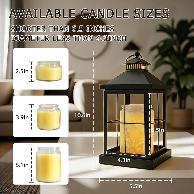 Candle Warmer Lamp with Timer,Lantern Warmer Compatible with 3 Wick Candles,Vintage Dimmable Lamp Candle Warmer Lantern Decor for Home Living Room Office Desk