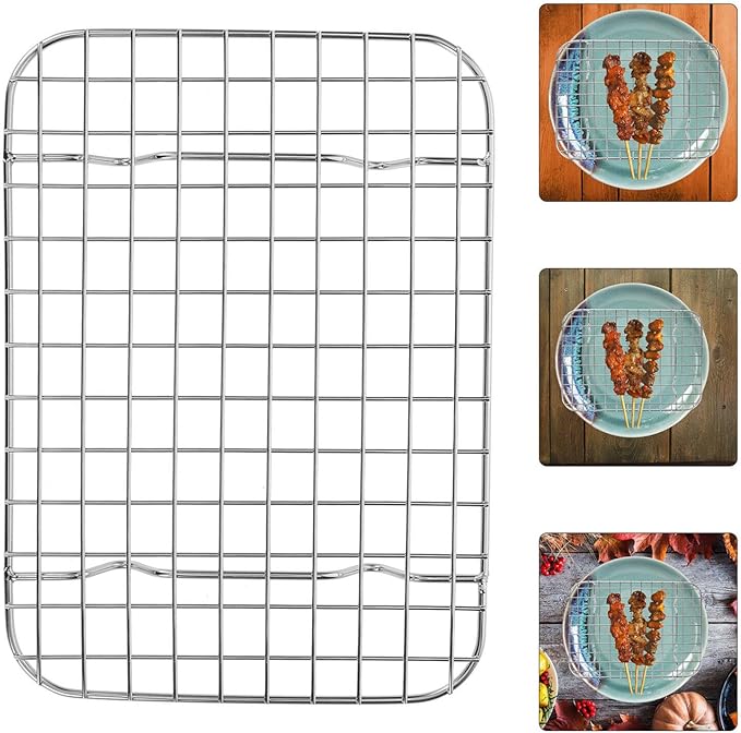 BESTOYARD Cooling Racks, Stainless Steel Grid Wire Rack for Baking Roasting Grilling Drying Metal Mesh Oven Rack for Chicken Bacon Cookies 22x16x1.5cm, 22.00X16.00X1.50CM, Silver