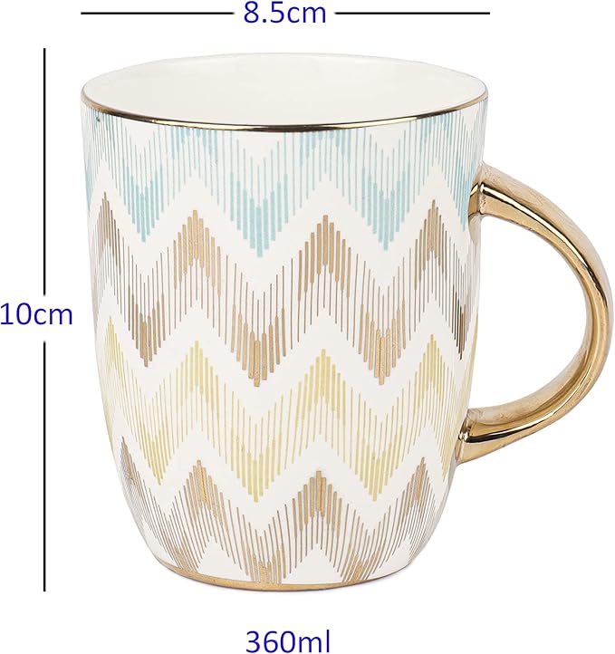 Femora Handcrafted Ceramic Coffee Mugs Indian Golden Design Set of 2 (10 oz), Cappuccino & Latte Cups, Espresso Mugs