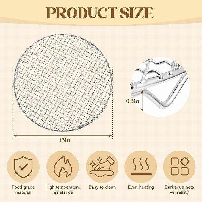 2 Pack 13 Inch Round Cake Cooling Rack, 201 Stainless Steel BBQ Baking & Steaming Rack with Legs - Multi-purpose Straight Wire Grill Grate for Cooking, Baking, Cooling, Canning Racks