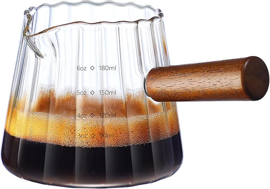 TIWPAJS Espresso Cups With Wood Handle 6oz, Espresso Accessories, Milk Frothing Pitcher, Glass Measuring Cup, Shot Glass