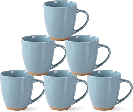 AmorArc 12oz Ceramic Coffee Mugs set of 6, Stylish Coffee Mugs with Rustic Terracotta Underside for Latte/Cappuccino/Milk/Cocoa, Dishwasher&Microwave Safe, Stone Blue