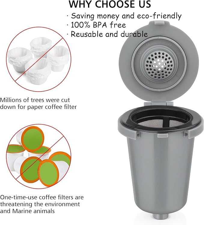 Newly upgraded Reusable Filter Cup for Cuisinart, Compatible with Cuisinart #SS-RFC HomeBarista Reusable Filter Cup, Light Gray (2 Pack)