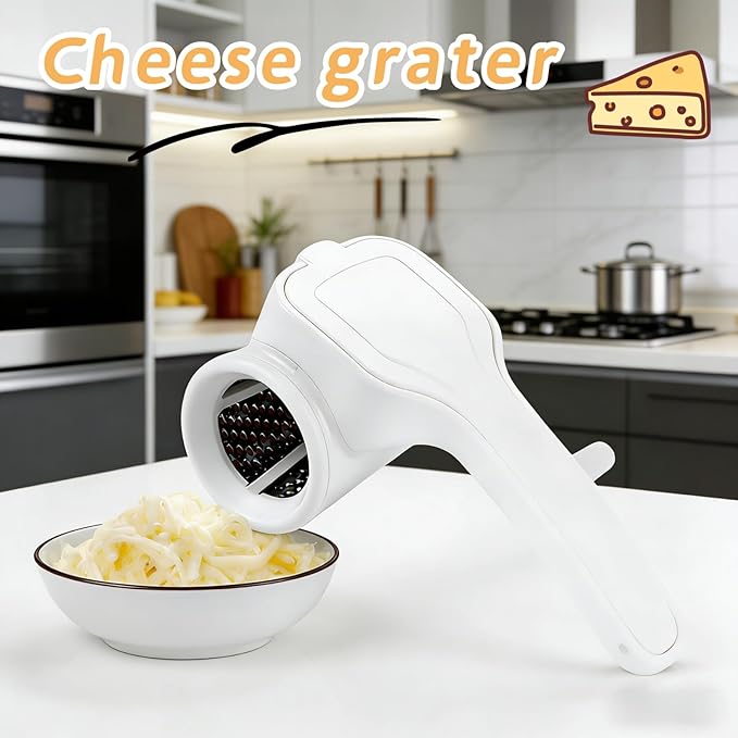 Rotary Cheese Grater-Manual Handheld Cheese Shredder with Stainless Steel Drum, Easy to Clean, Lightweight Grater with Handle for Nuts, Parmesan, Cheese