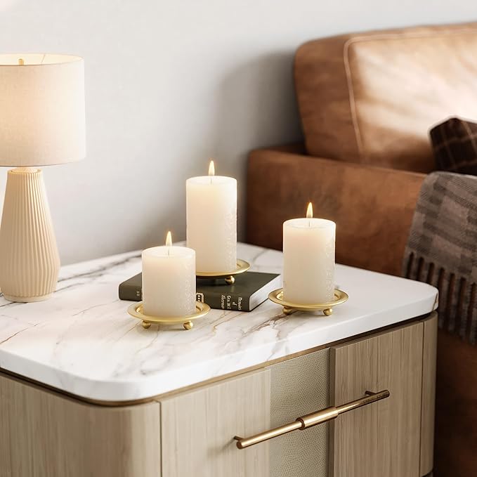 Gold Pillar Candle Holders, 6 PCS Elegant Modern Candle Tray Stand for Table Centerpieces, Minimalist Candle Sticks Holder Decor for Living Room, Dining Table, Wedding Gift