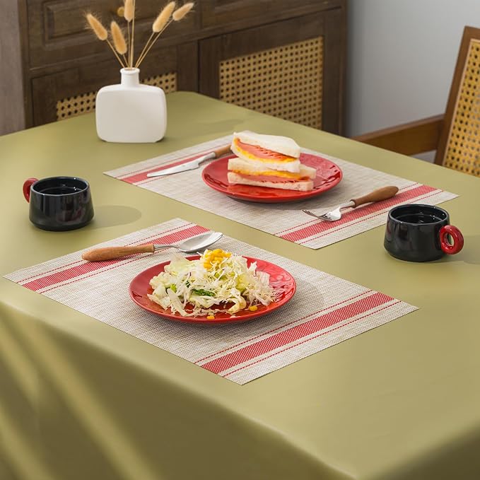 BACKTOEDEN Placemats Set of 8 Heat Resistant Washable Wipeable Placemat Woven Non-Slip Foldable Vinyl/Plastic Place Mats Indoor/Outdoor Mat Kitchen Dining Table Pad, Red Skyline
