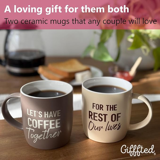Triple Gifffted Let's Have Coffee Together Coffee Mug Set, Engagement Wedding Gifts for Couple, Bride and Groom Newlywed Bridal Shower, His and Hers, Mr and Mrs, Christmas, Valentine’s, Ceramic 13Oz