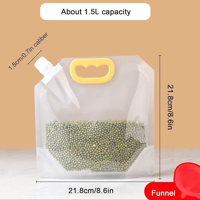 【15 Pack】Food Storage Bags Grain Moisture-proof Sealed Bags Stand Up Packaging Pouches Large Reusable Sealed Bag with Handle and Cap BPA Free,8.6"x8.6"