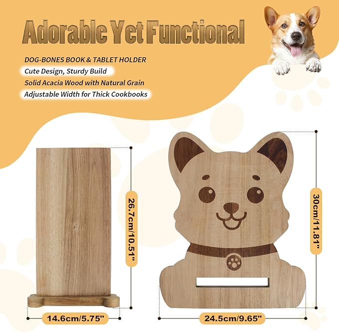 Dog-Shaped Cookbook Stand - Adjustable Recipe Book Holder for Kitchen Counter - Cute & Functional Gift for Dog Lovers Bakers Chefs