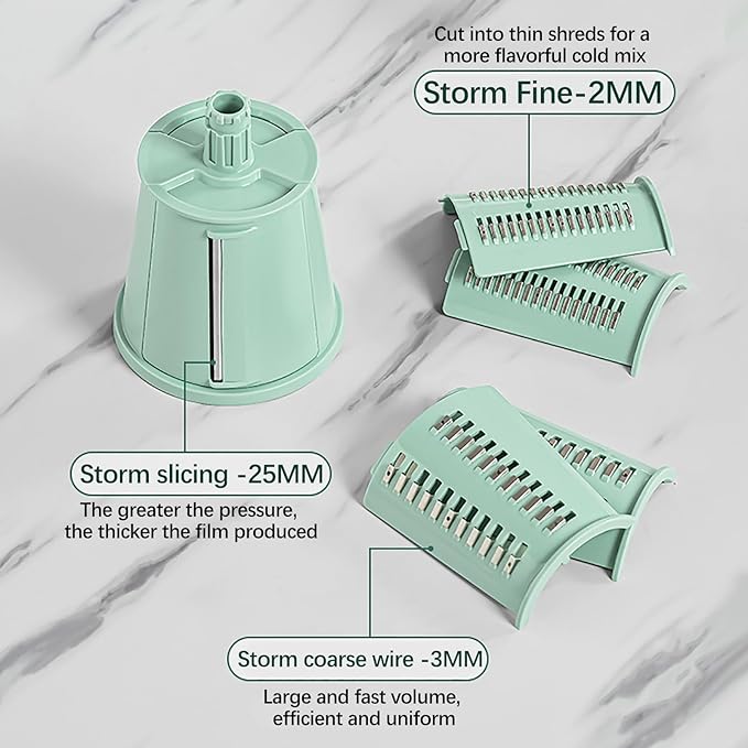 5 In 1 Rotary Cheese Grater Vegetable Slicer for Kitchen, Carrot Shredder Tool-Food Shredders with 5 Sets Interchangeable Blades And Strong Suction Base (Green)