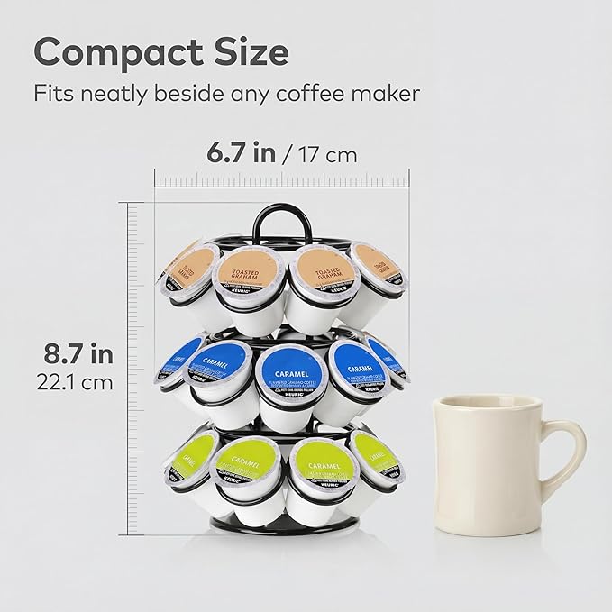 Coffee Pod Holder for Keurig Pods, K Cup Holder, K Cup Carousel, Coffee Pods Organizer Stand, No Assembly Required, 27 Pods Capacity, 360-Degrees Rotating -Black