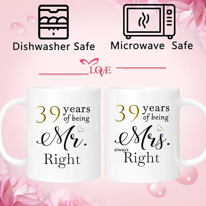 39th Anniversary Coffee Mugs Set of 2, 39 Year Anniversary Wedding Gifts Decorations for Couple Parents Grandparents Men Women Husband Wife Him Her, Gift Box Packaging, 11oz
