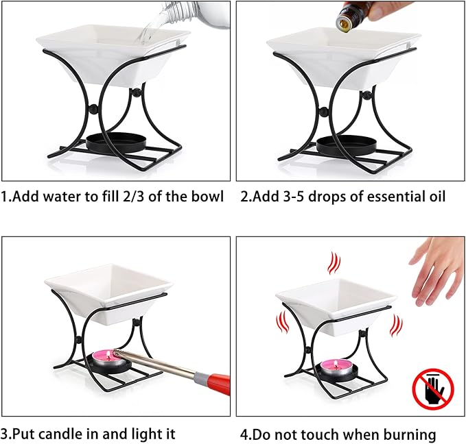 JuxYes Metal Tealight Scented Wax Melts Warmers Fragrance Oil Diffuser Burner, Ceramic Tealight Candle Oil Burner Warmer Aromatherapy Wax Candle Tart Warmer Diffuser for Home Bedroom Décor