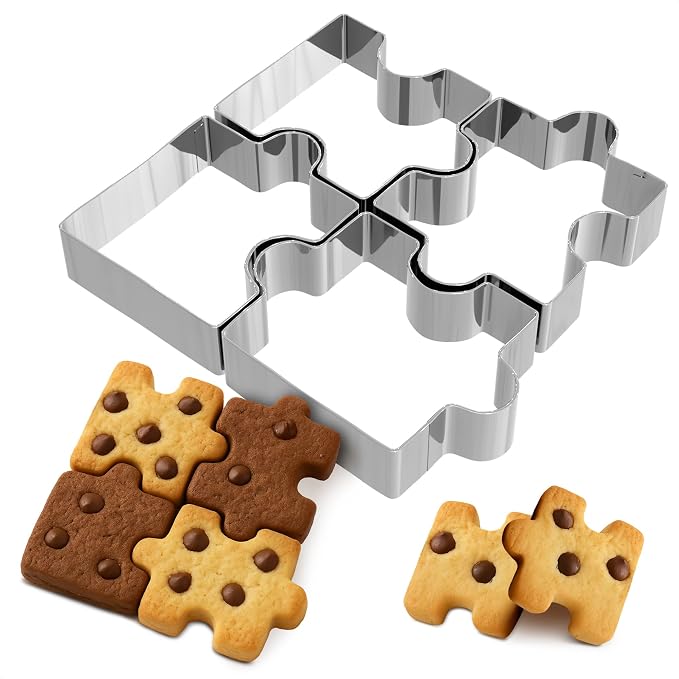 4 Pcs Puzzle Piece Cookie Cutter - 2.2 x 1.5" Stainless Steel Connecting Mini Puzzle Cookie Cutters for Edible Interactive Puzzles - for Birthday Cookies, Themed Parties, Fondant Toppers & Clay Crafts