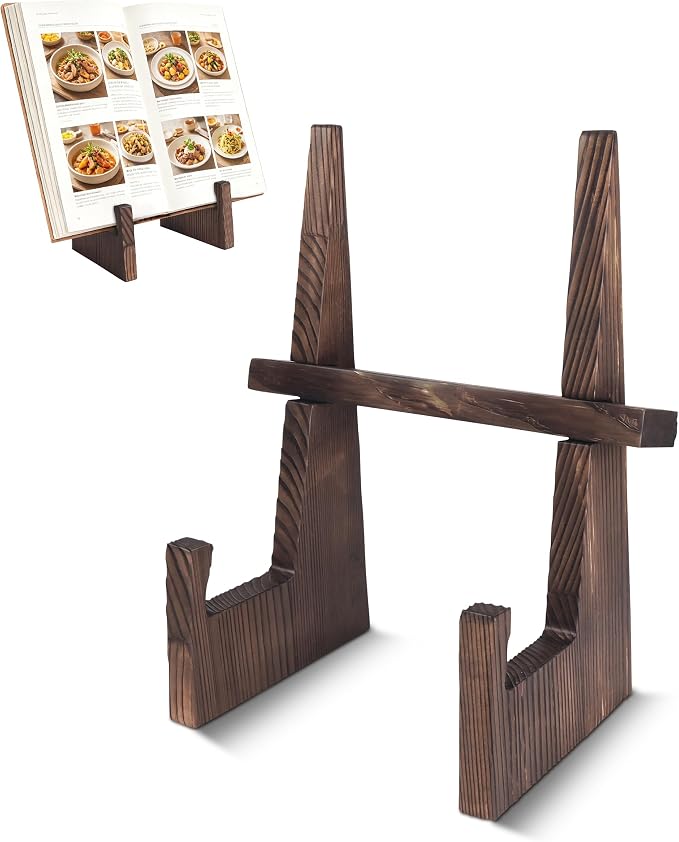 Cookbook Stand for Kitchen, Wooden Cookbook Holder, Rustic Cook Book Holder Stand with Natural Wooden Grains, Recipe Book Holder for Kitchen Counter Gift for Home Chefs Cook Lovers