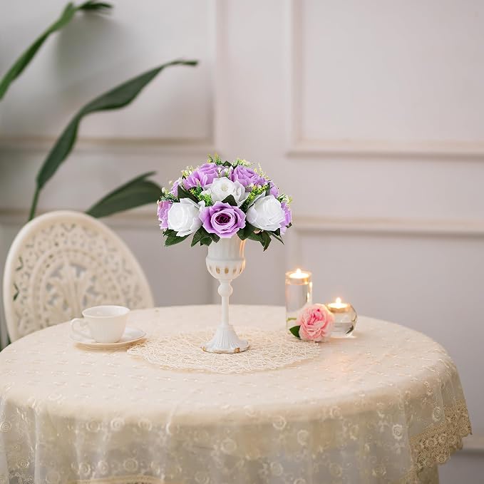 BLOSMON Lilac Flowers Balls for Centerpieces: 10 Pcs Purple White Fake Roses Flower for Wedding Table - Artificial Silk Kissing Bouquet Floral Arrangement Center for Home Party Event Decor | Purple White artificial Floral Arrangement for Wedding - Faux...