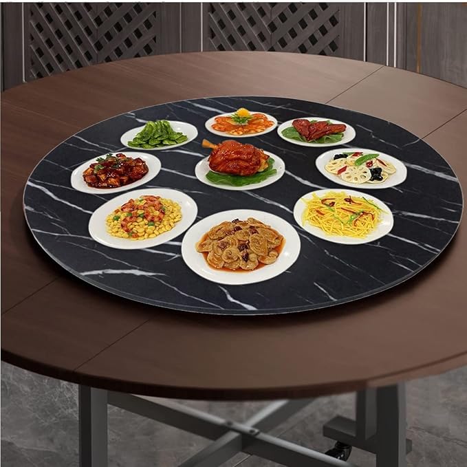 Large Wooden Turntable 360° Rotating Lazy Susan Round 50cm-100cm, Sturdy And Smooth Running, Round Rotating Serving Plate/Swivel Tray, For Passing Things Around The Dinner Table (Color : Black, Size