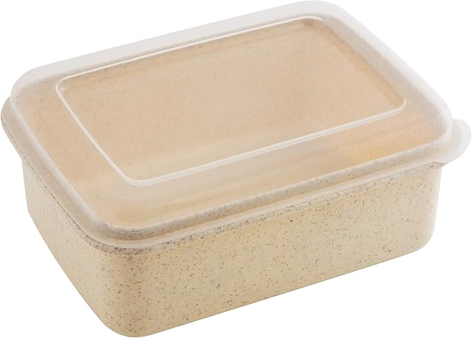 Simplify 6 Piece Set Eco Wheat Plastic Food Storage Containers | Clear Lid | Meal Prep | Leftovers | Kitchen | Lunch | Natural | Rectangular | 3 Sizes