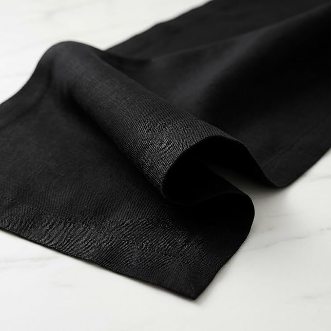 Solino Home Linen Black Table Runner 48 Inches - 100% Pure Linen Small Table Runner 14 x 48 Inch Ideal for Dresser and Coffee Tables - Fete