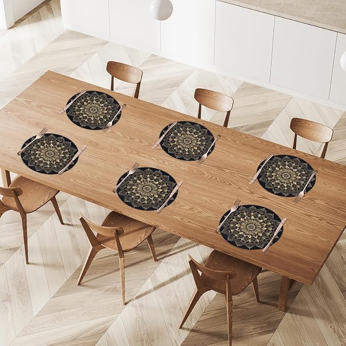 Round Placemats Set of 4, Bohemian Mandala Woven Placemats Mats Non-Slip Heat Resistant Washable Table Mats Round Braided Place for Farmhouse Kitchen Dining Party Decor 15in
