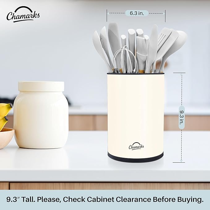3-in-1 Kitchen Utensil Holder for Countertop with Knife Block and Silverware Caddy. (Cream)