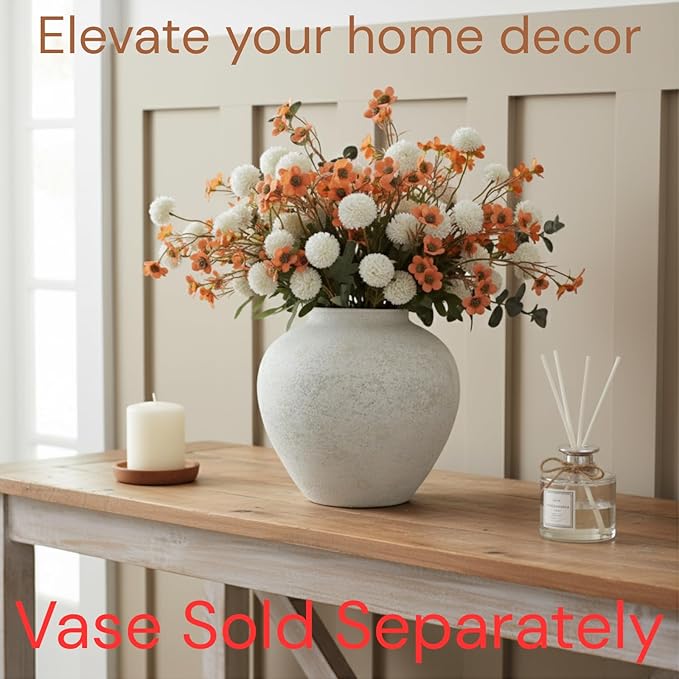 RyddeligHome Artificial White Kiku & Orange Wax Flowers, 22 Long Stems Bulk Silk Flowers for Vases, Spring Floral Stems Arrangements for Home Decor, Centerpieces for Tables, Rustic Decorations