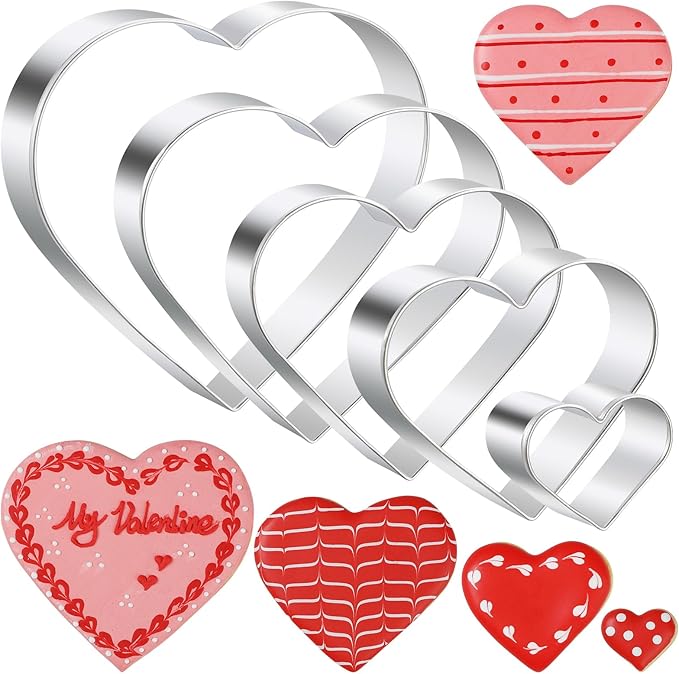 Heart Cookie Cutter Set - 5 Piece - 4.57" 3.86" 2.95" 1.97” 1.38" - Love Shaped Cookies Fondant Biscuit Molds for Valentines Day Holiday Birthday Party - Stainless Steel