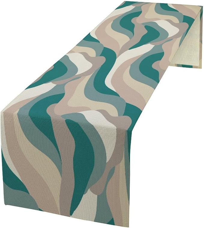 Mid Century Wavy Table Runner Abstract Wavy Swirl Cute Retro Boho Groovy Dinner Runner for Farmhouse Country Home Kitchen Dining Table Holiday Party Decor 13x60in