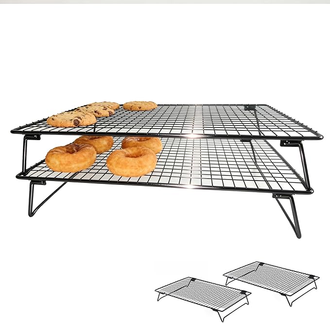 Collapsible Cooling Racks for Cooking and Baking，2 Pack Stackable Wire Cooling Rack for Cookie Bread Cake Pizza,Drying,Roasting,Grilling,17 * 11 * 3Inch